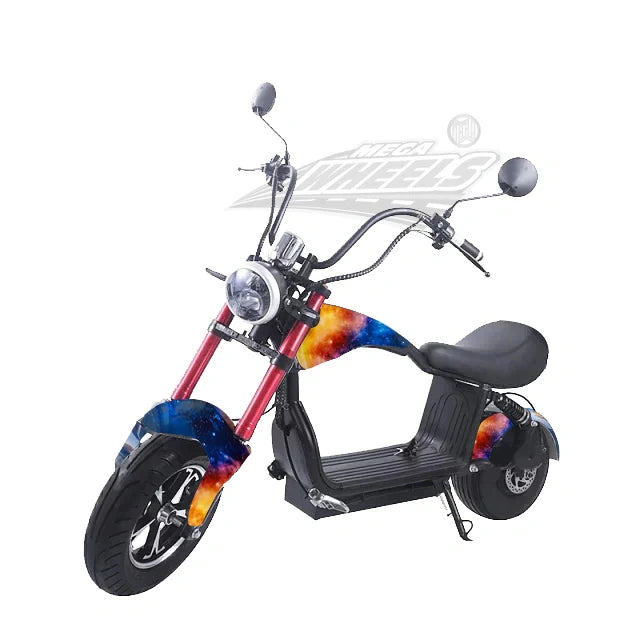 Colorful electric scooter with a white background