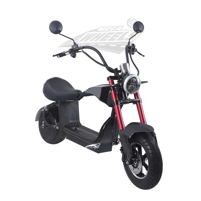 Black electric scooter with red accents on a white background