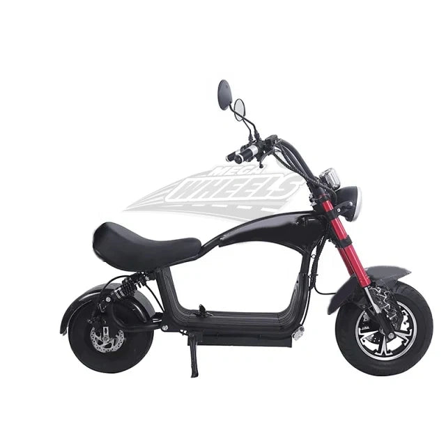 Black electric scooter with a red accent on a white background