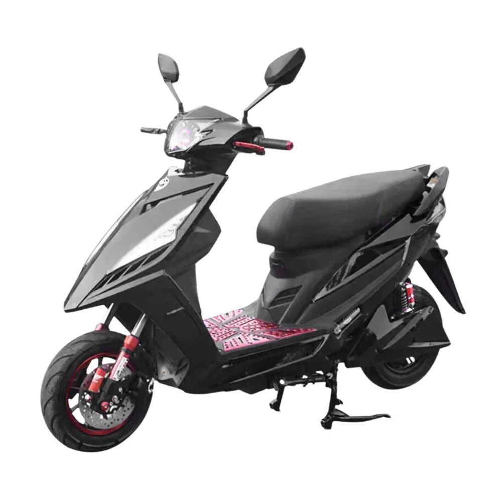 Black scooter with red accents on a white background