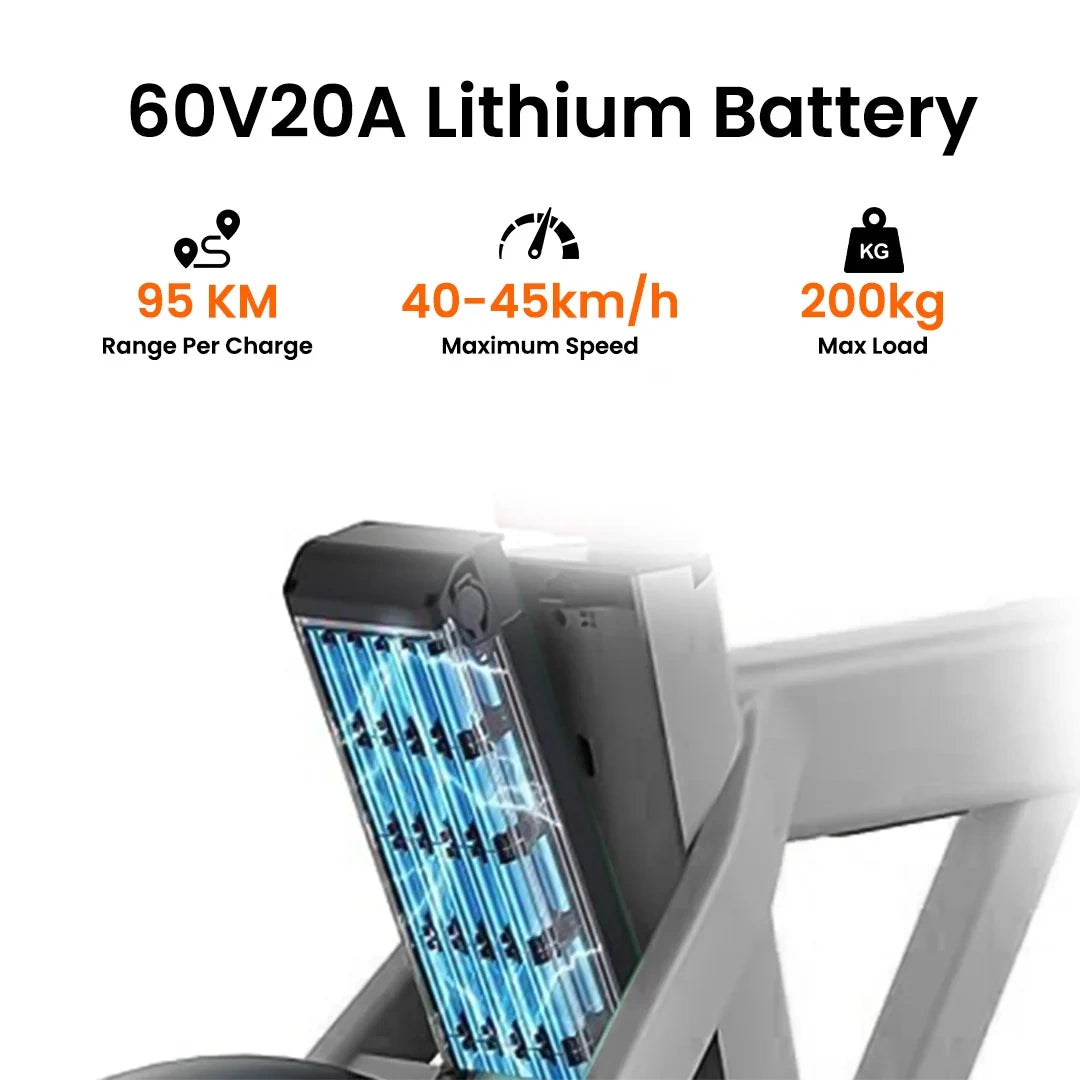 60V20A lithium battery pack with specifications on a white background