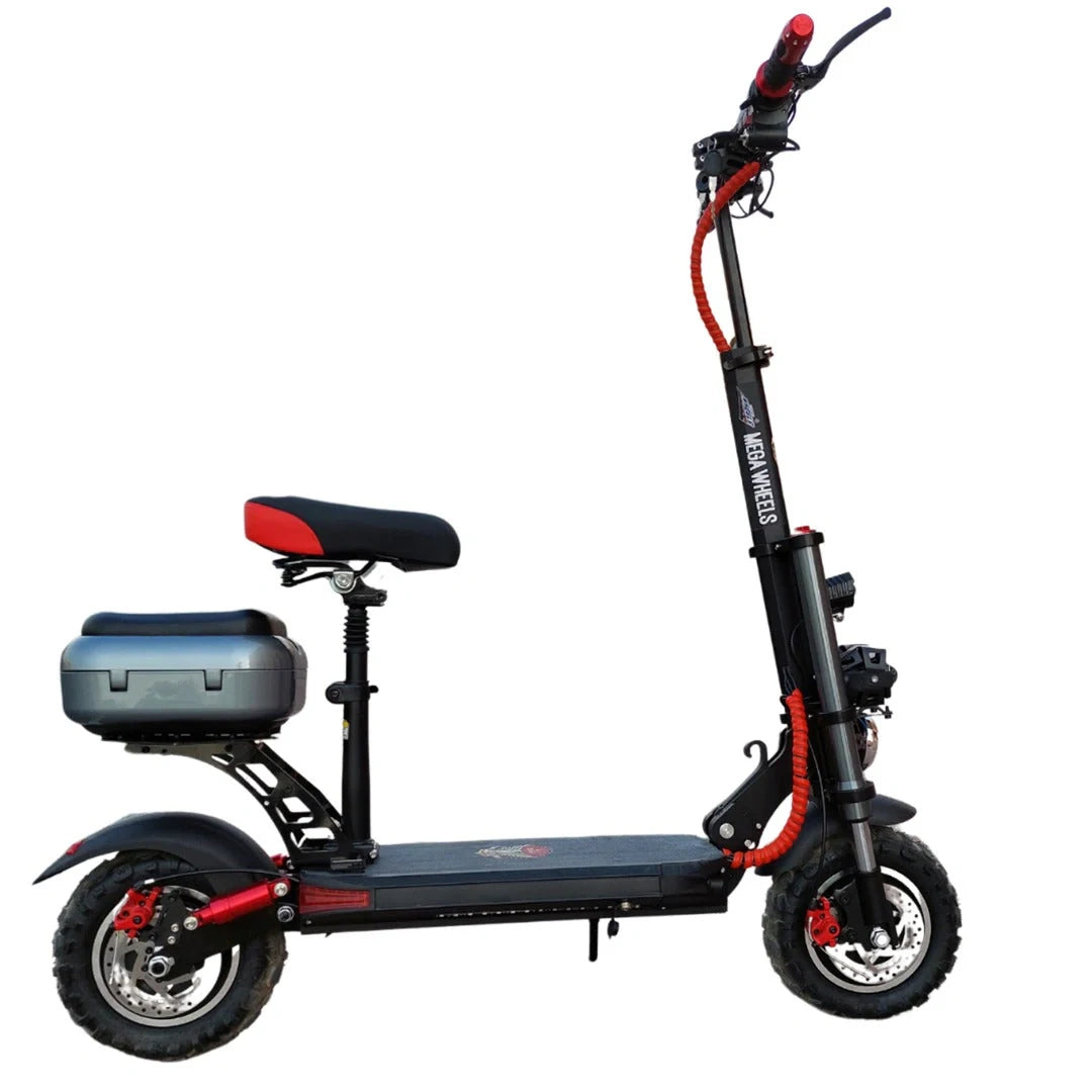 Black electric scooter with red accents on a white background