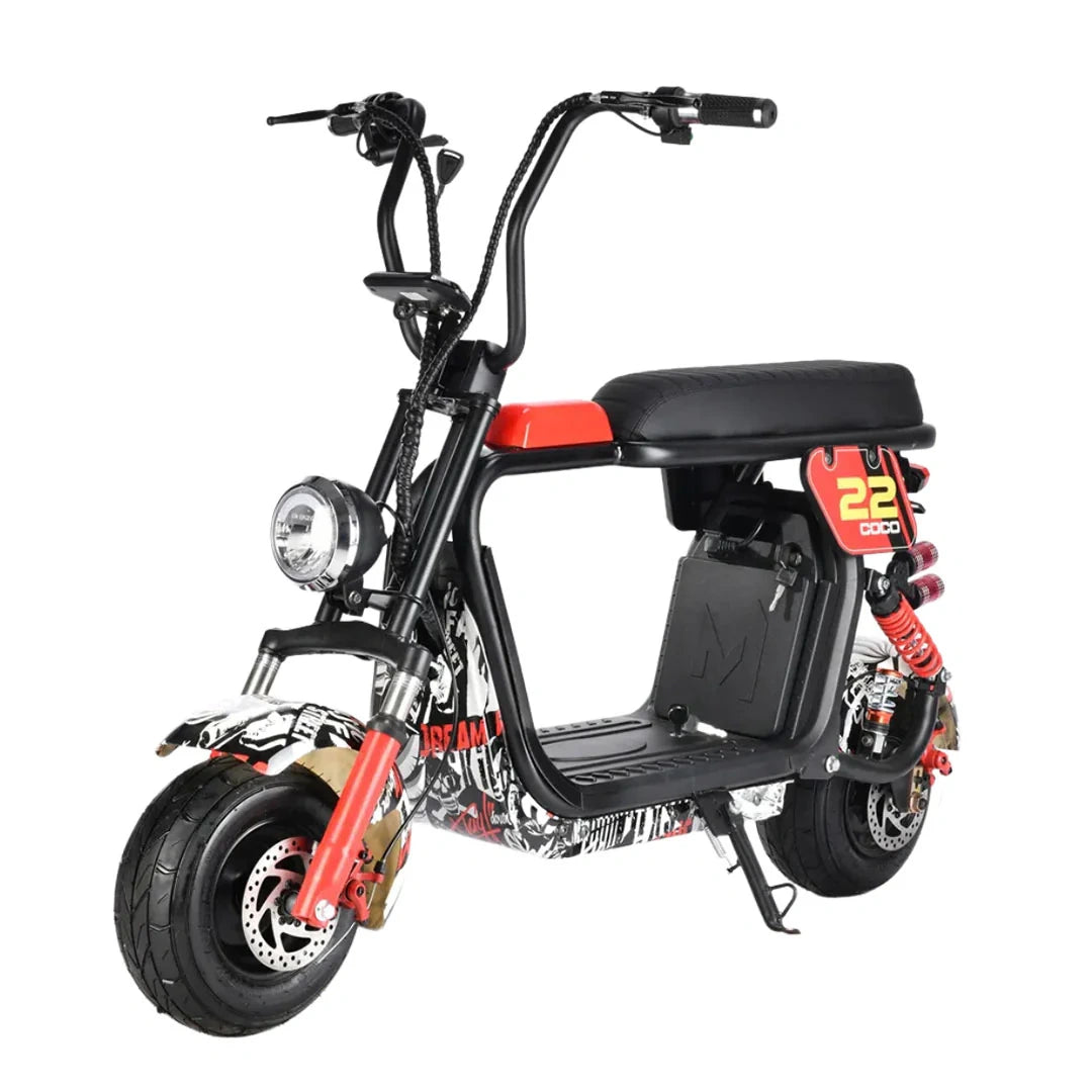 Black and red electric scooter on a white background