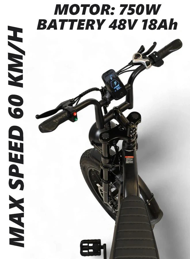 Electric bike handlebar with specifications on a white background