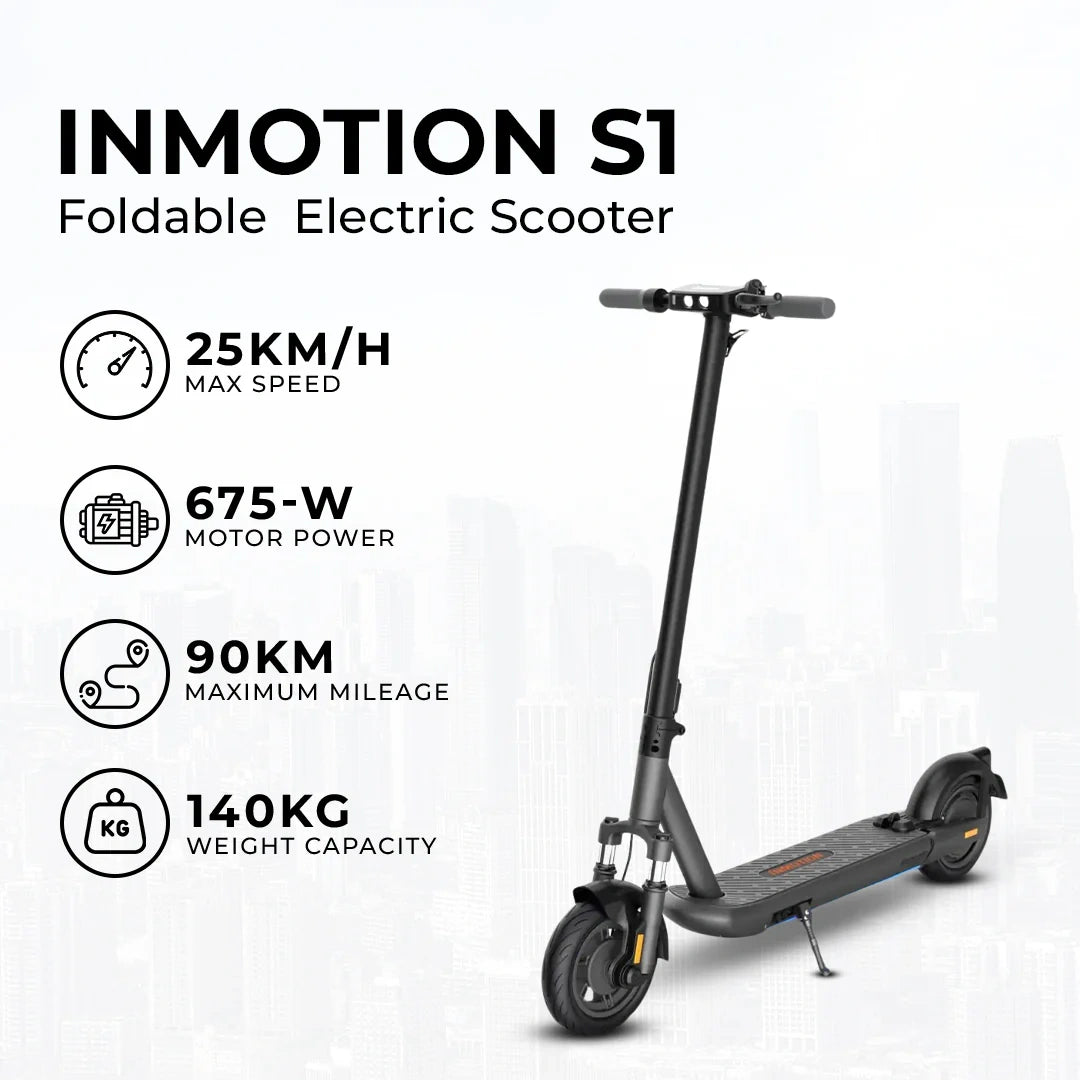 INMOTION S1 foldable electric scooter with specifications on a white background