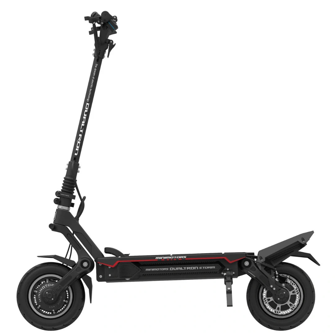 Black electric scooter with visible branding on a white background
