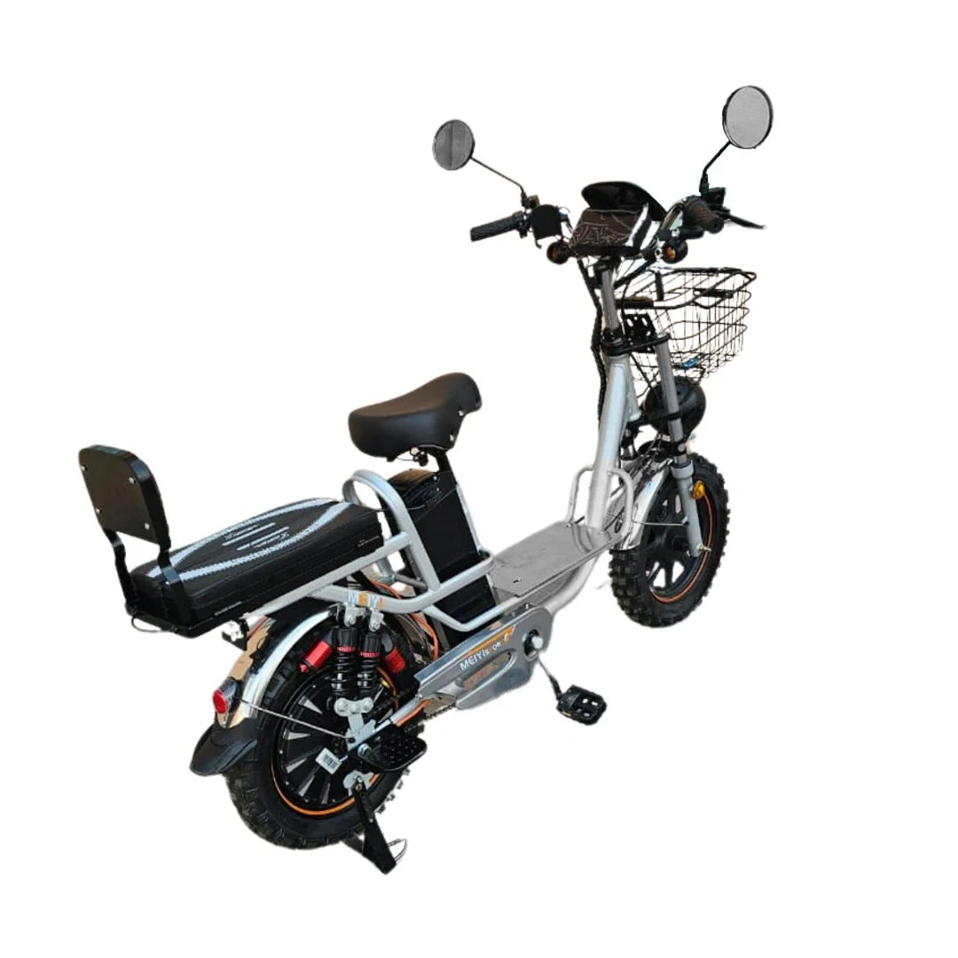 Electric bike with basket on a white background