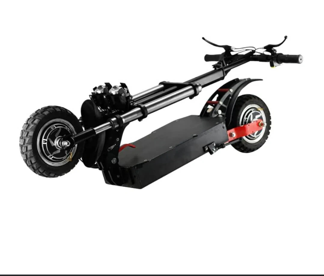 Black and red off-road scooter on a white background