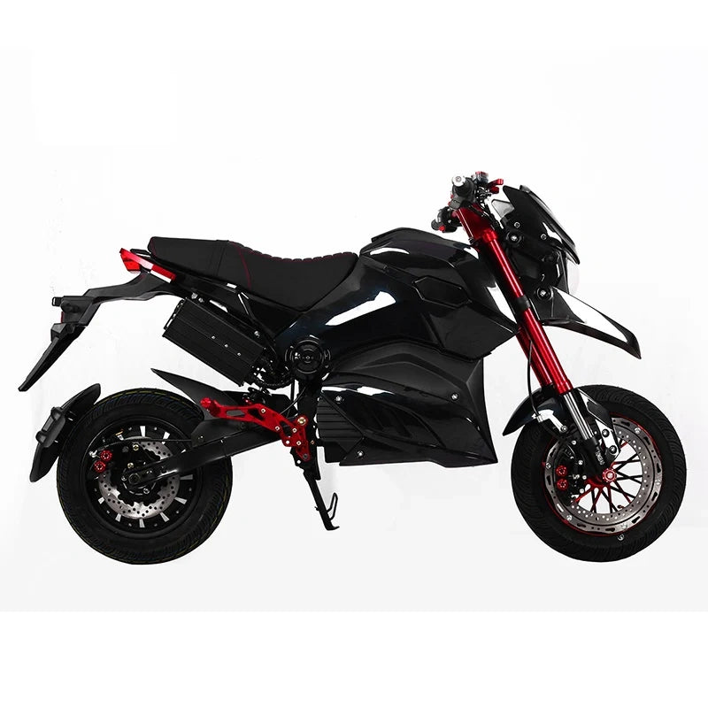 Black motorcycle with red accents on a white background