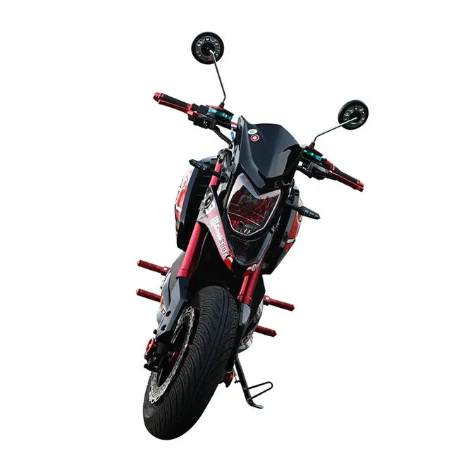 Black and red motorcycle on a white background