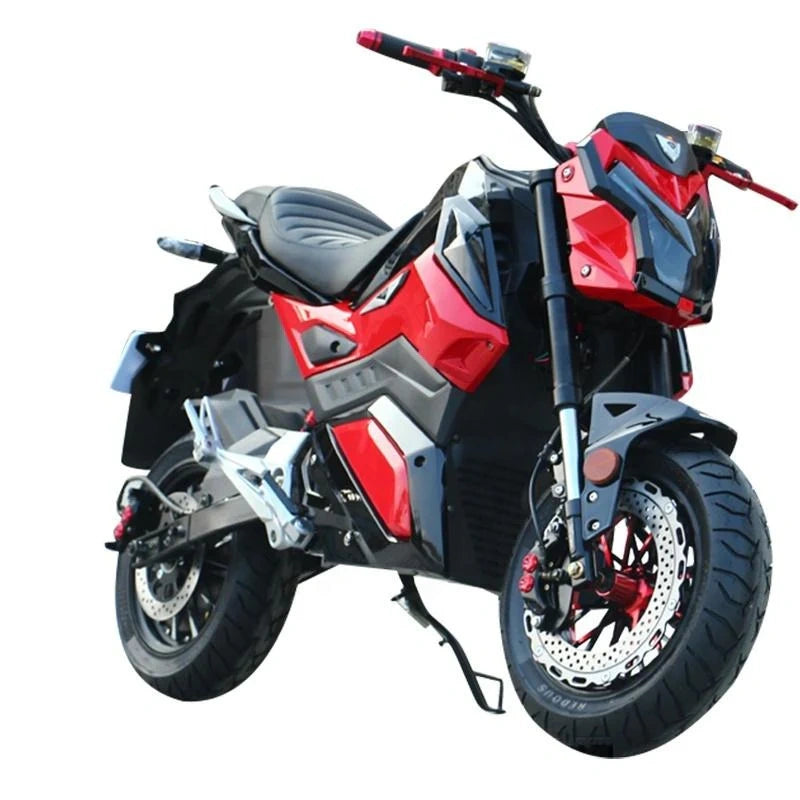 Red and black motorcycle on a white background