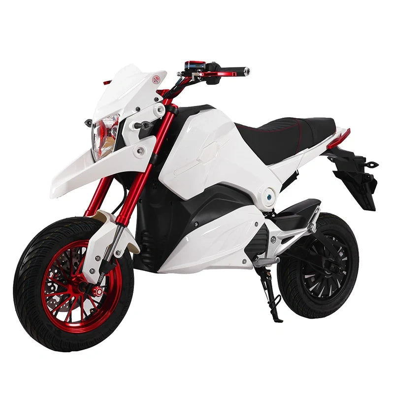 White and black motorcycle with red accents on a white background