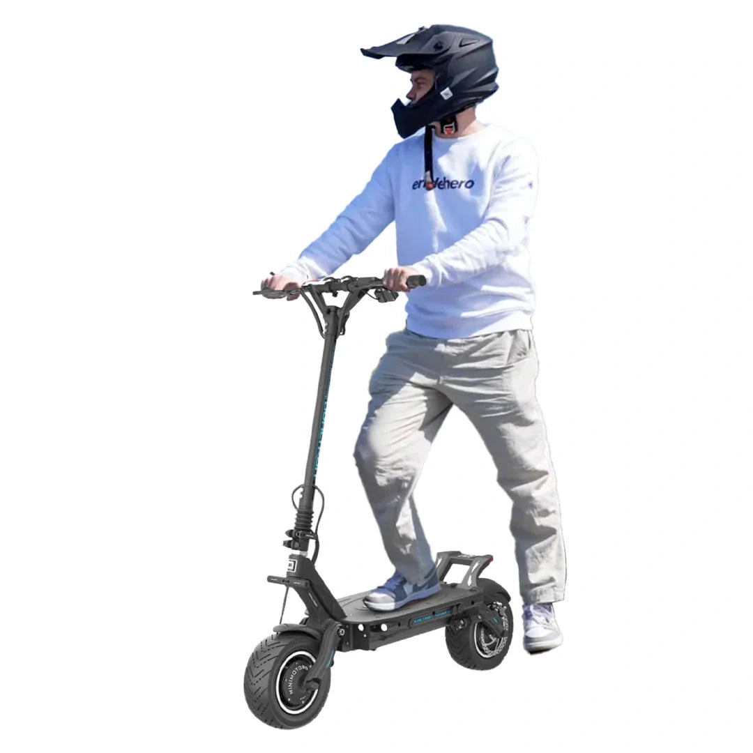 Person riding a electric scooter on a white background