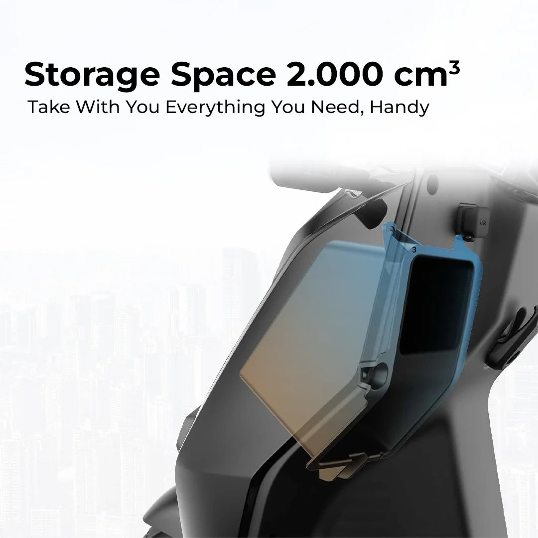 Motorcycle windshield with storage space text on a white background