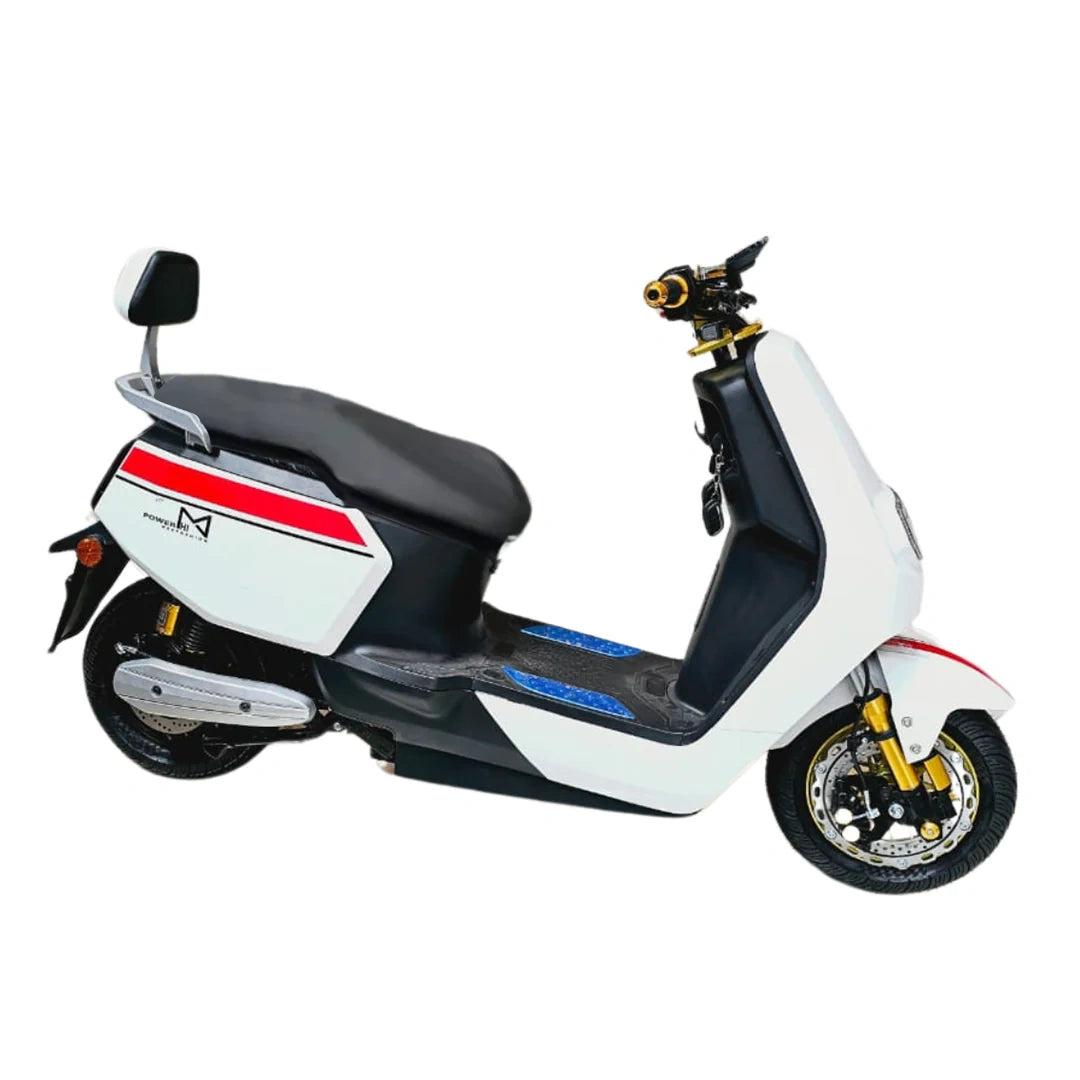 White scooter with black and red accents on a white background