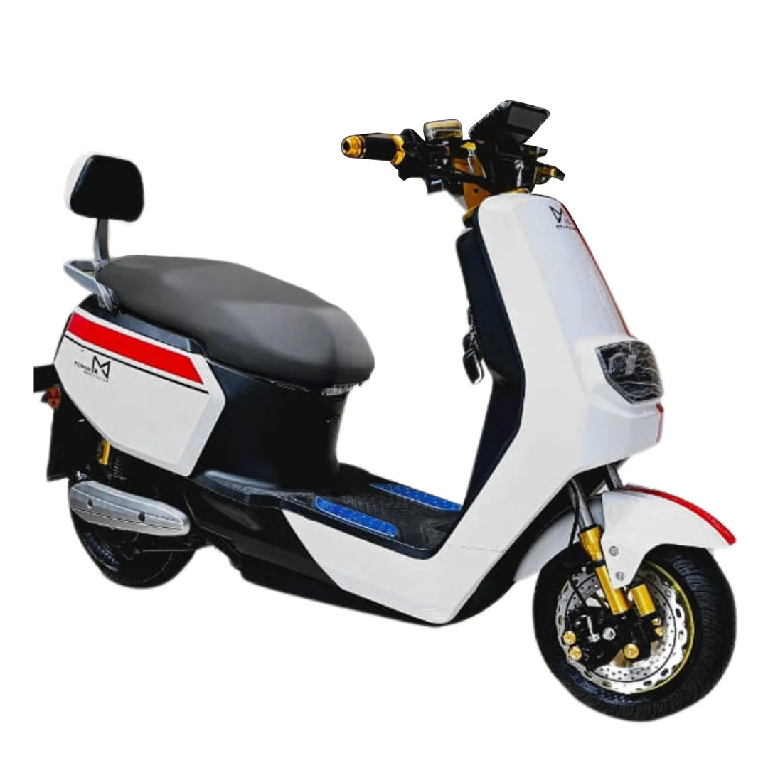 White scooter with black and red accents on a white background