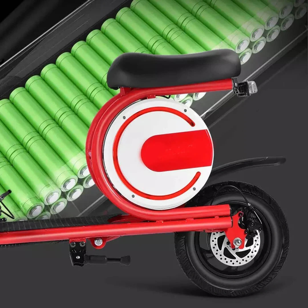 Red unicycle with a black seat on a dark background