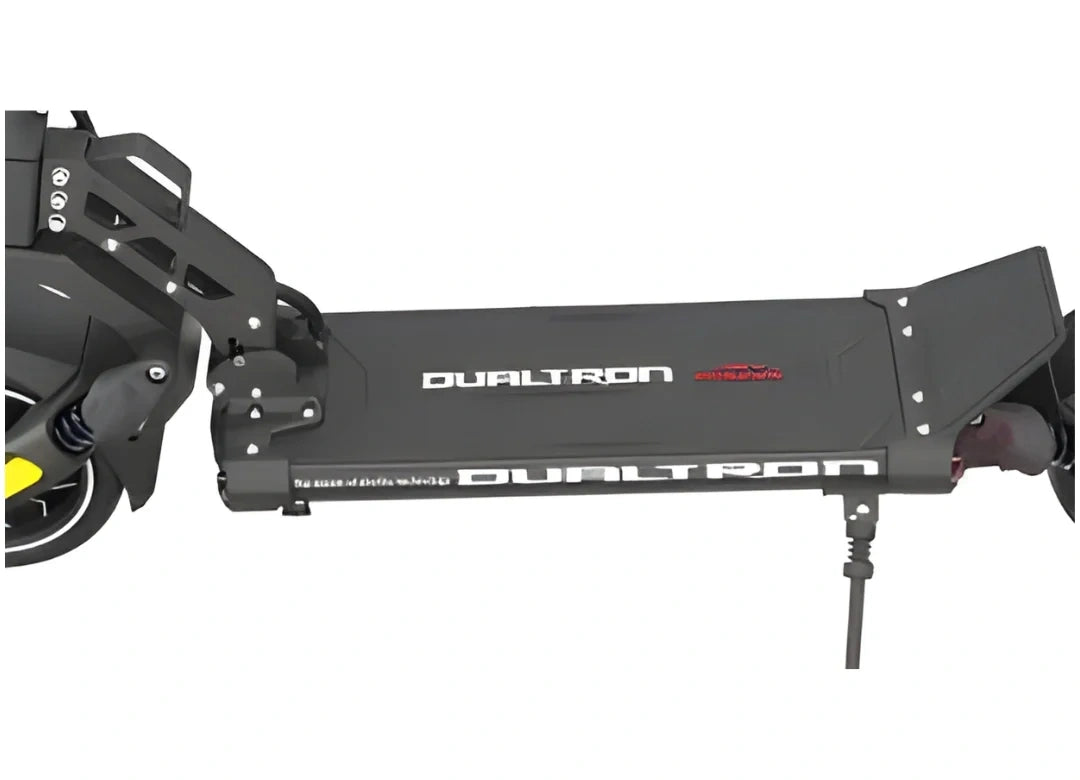 Black Dualtron scooter with visible branding on a white background