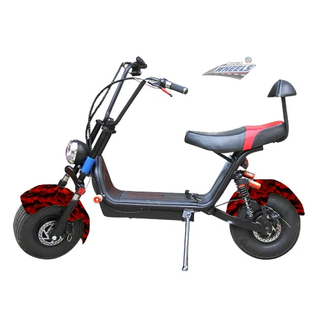 Black and red electric scooter on a white background