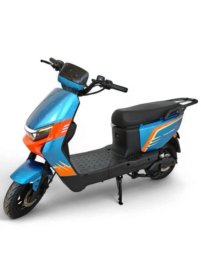 Blue and orange electric scooter on a white background