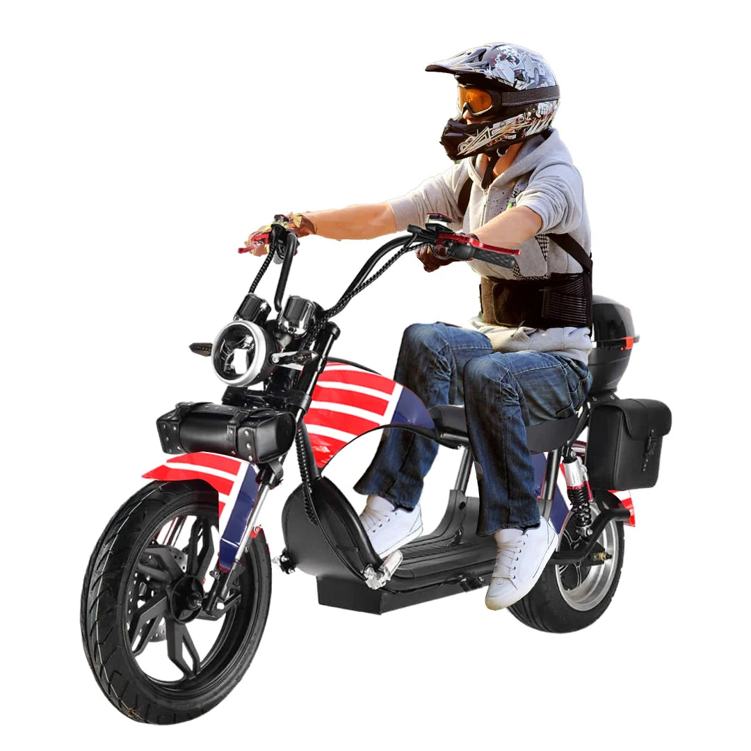 Person riding a scooter with a white background