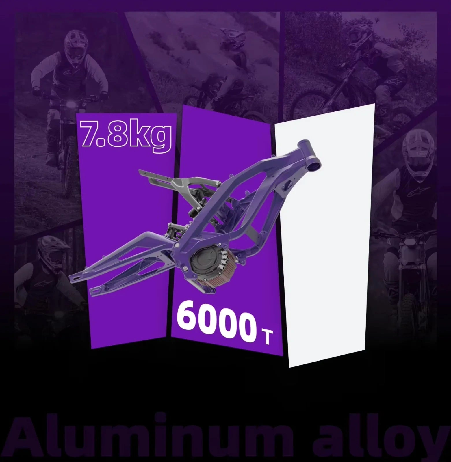 Metallic object with text on a purple and white background, surrounded by images of people riding bikes.