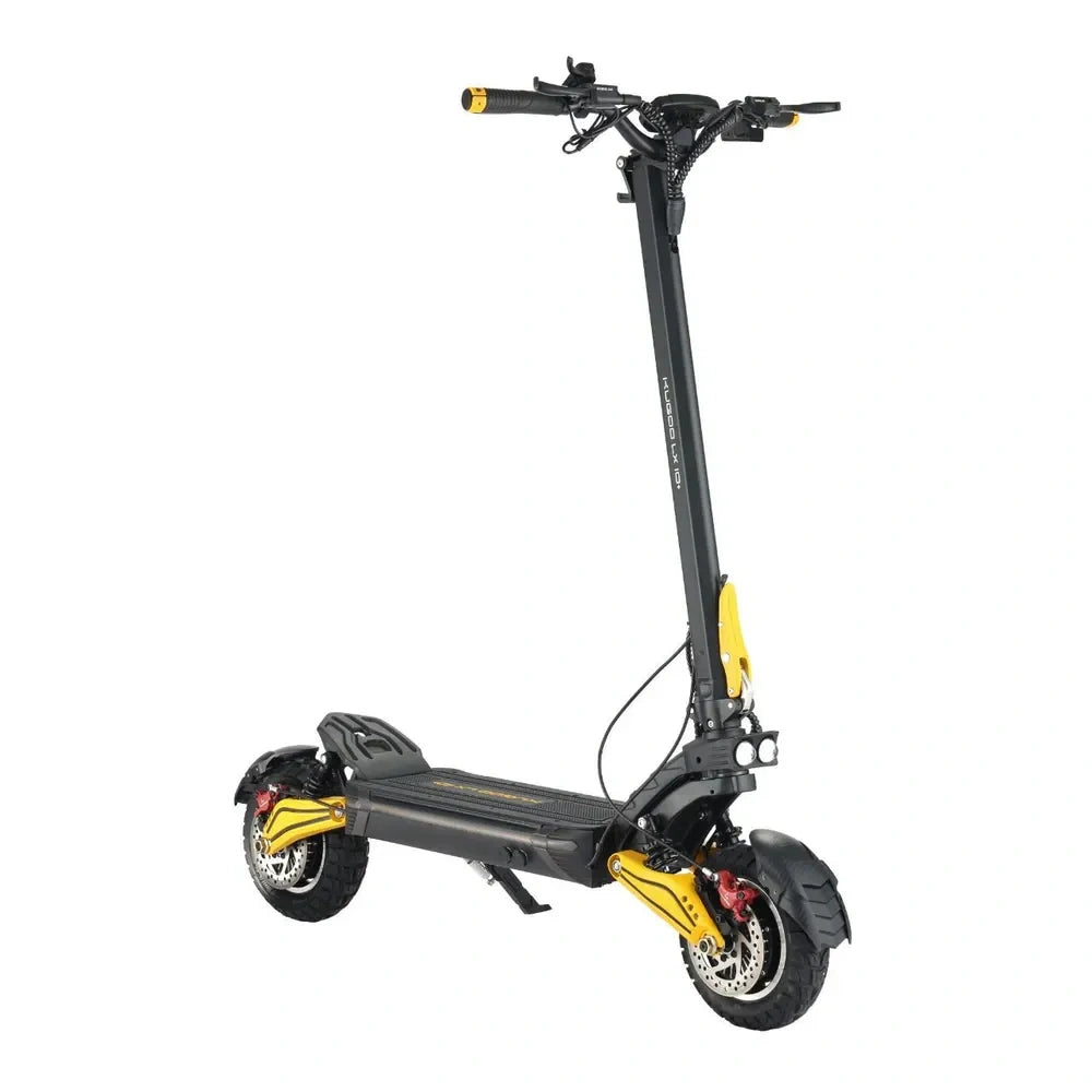 Black and yellow electric scooter on a white background
