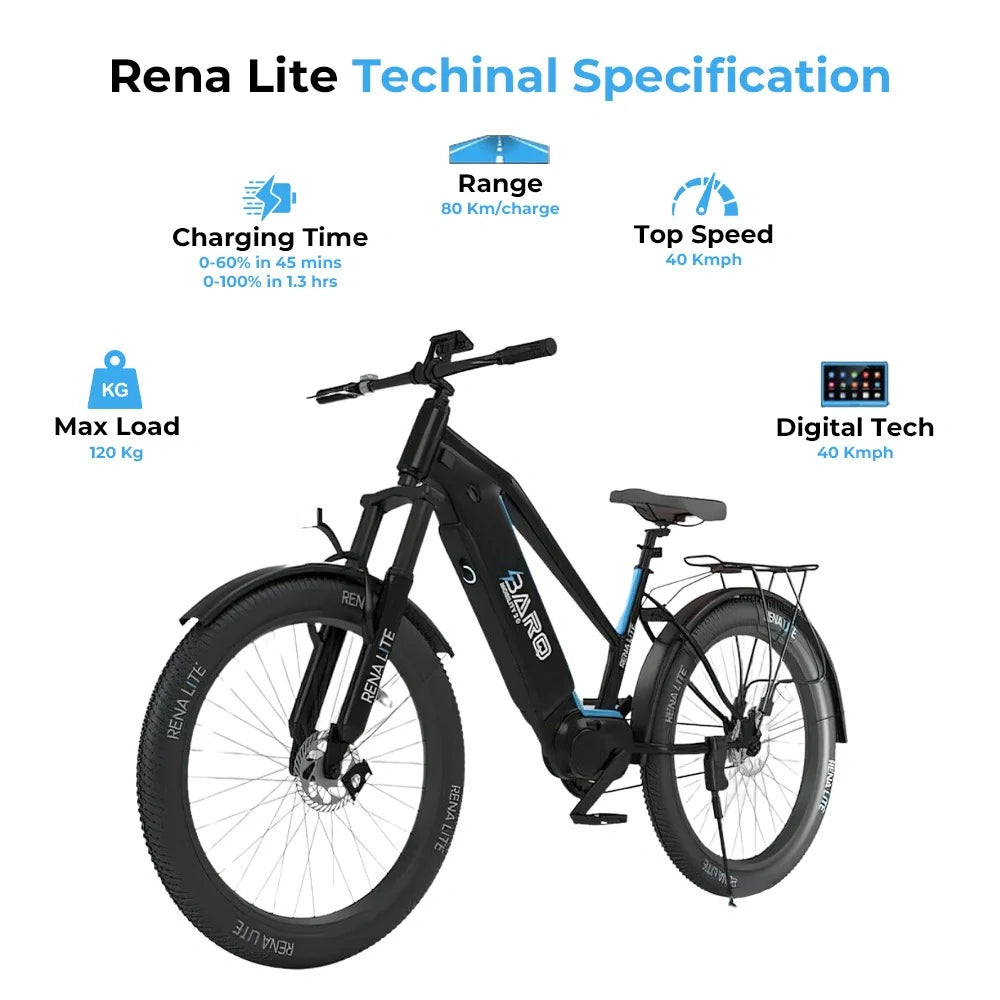 E-bike with technical specifications on a white background