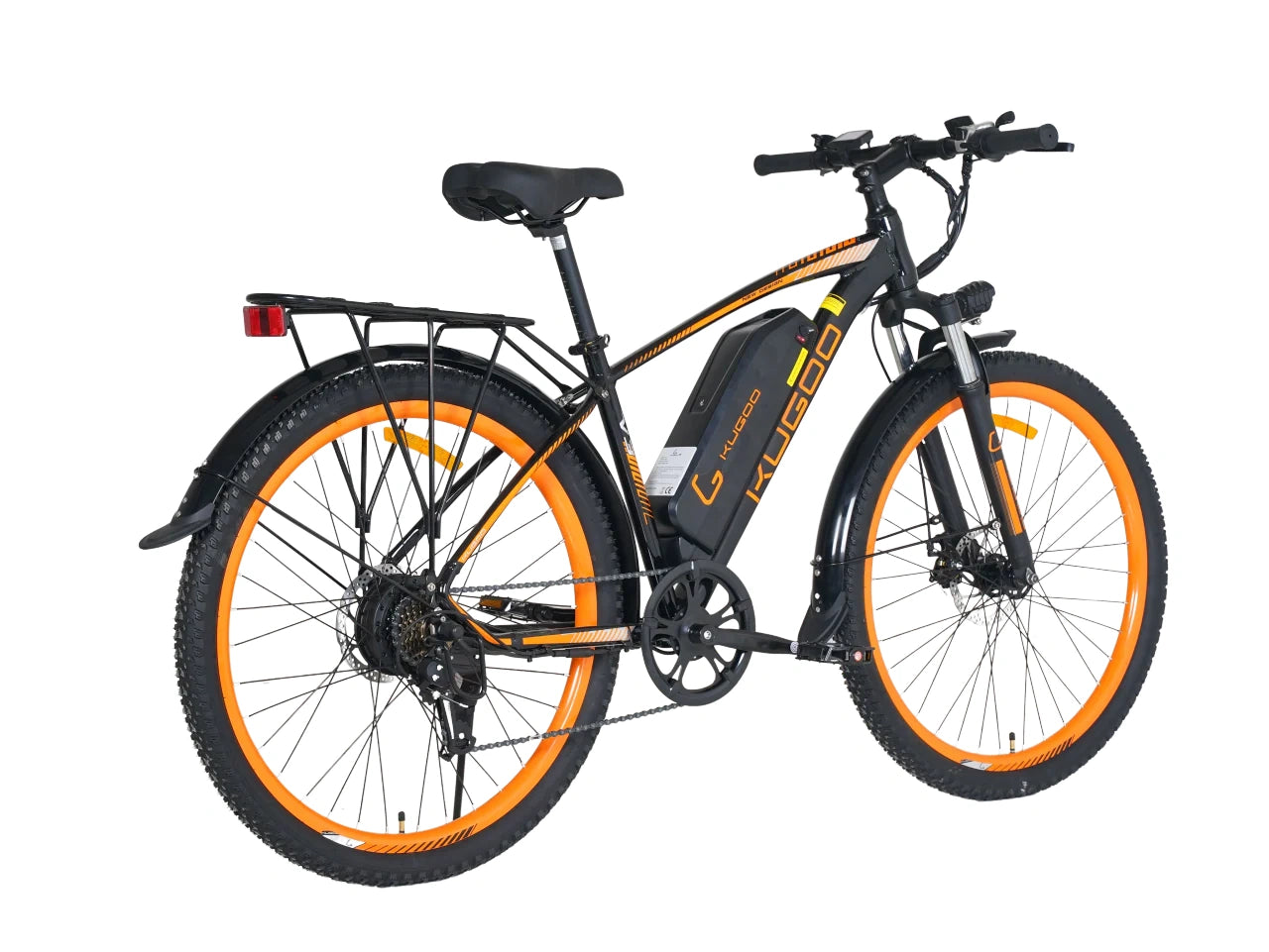 Electric bicycle with orange rims on a white background