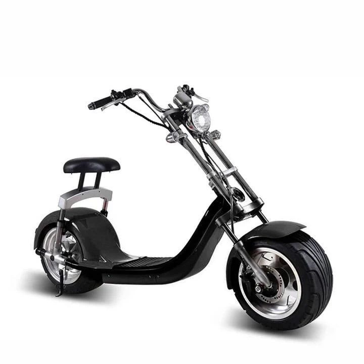 Black and silver electric scooter on a white background