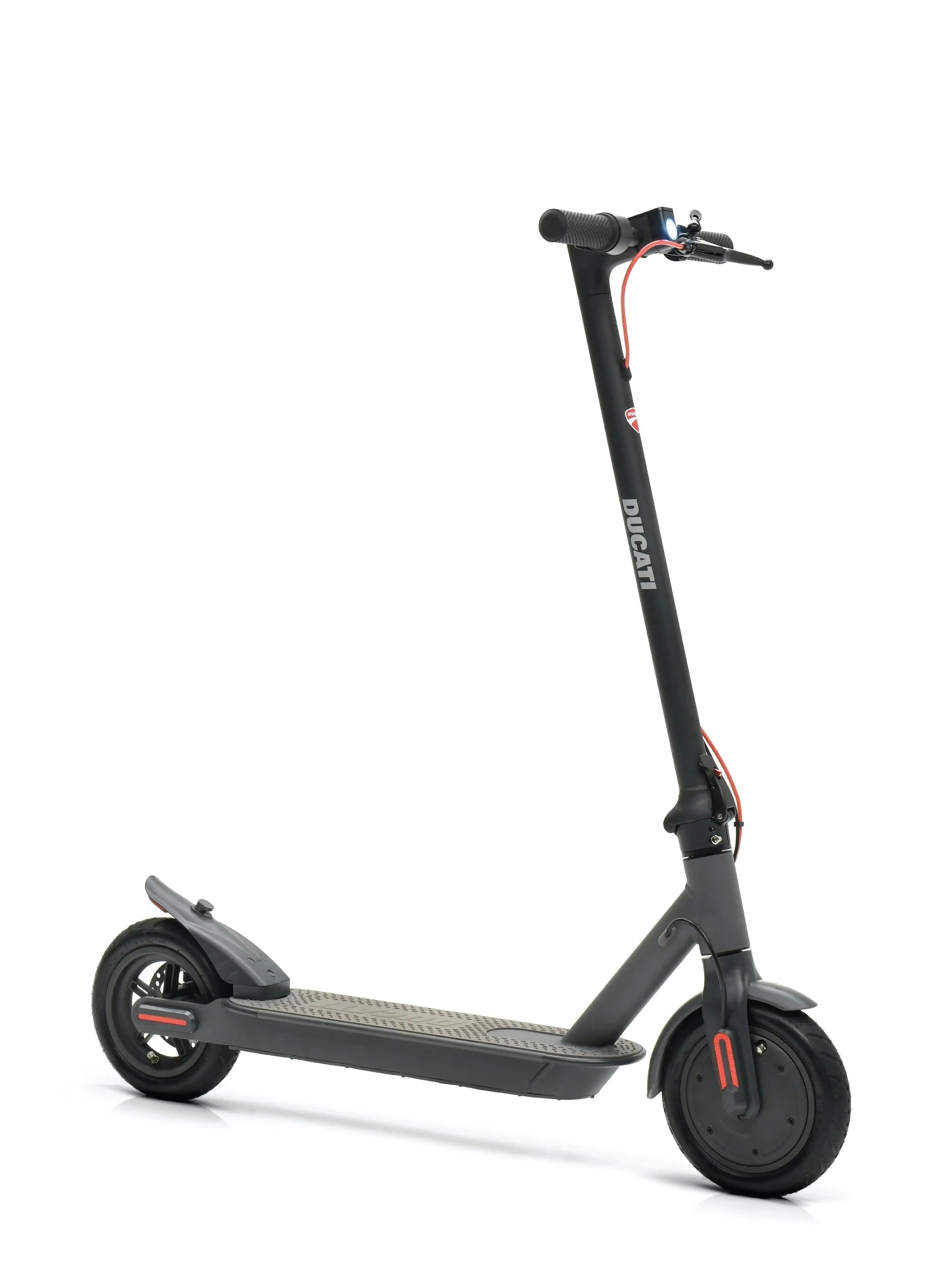 Black electric scooter with 'Ducati' branding on a white background