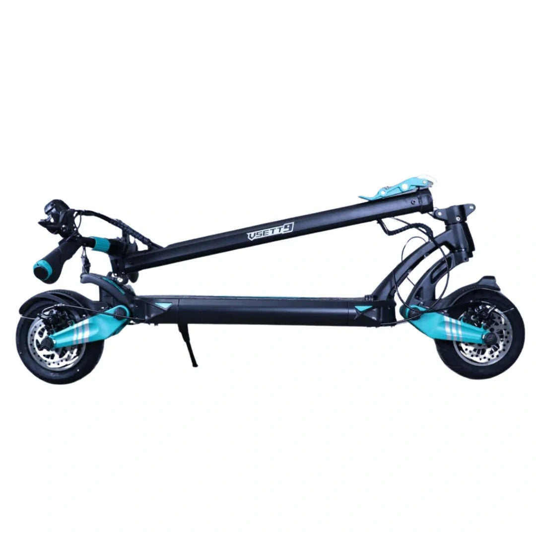 Black and blue scooter on a white background