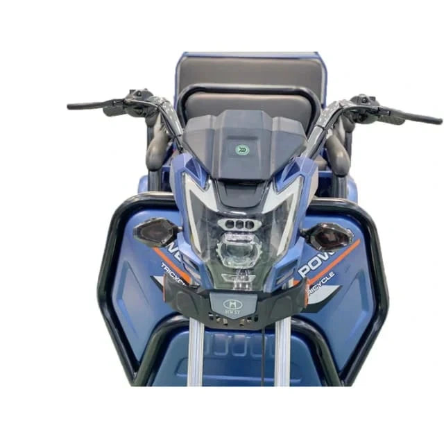 Motorcycle with a blue and black design on a white background