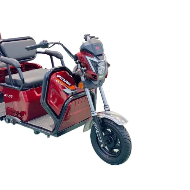 Red electric scooter with a sidecar on a white background