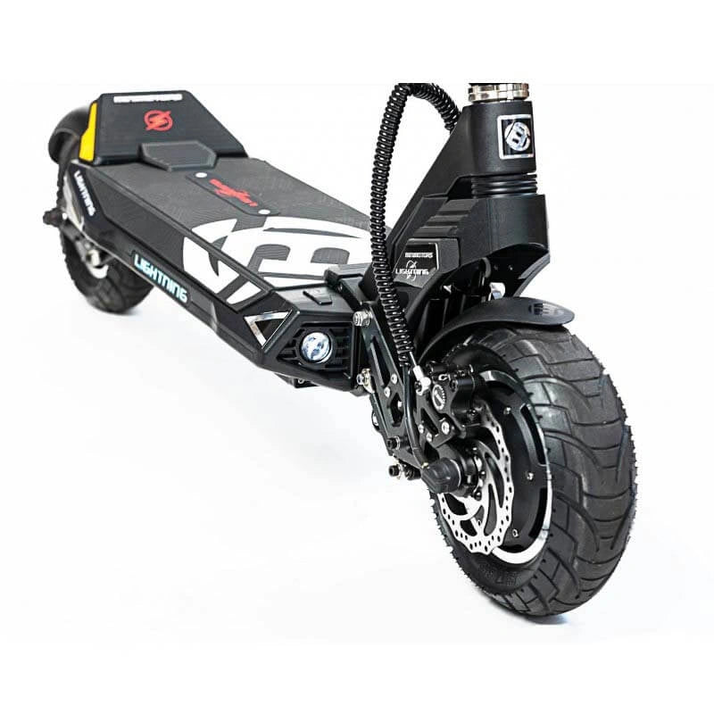 Black electric scooter with visible branding on a white background