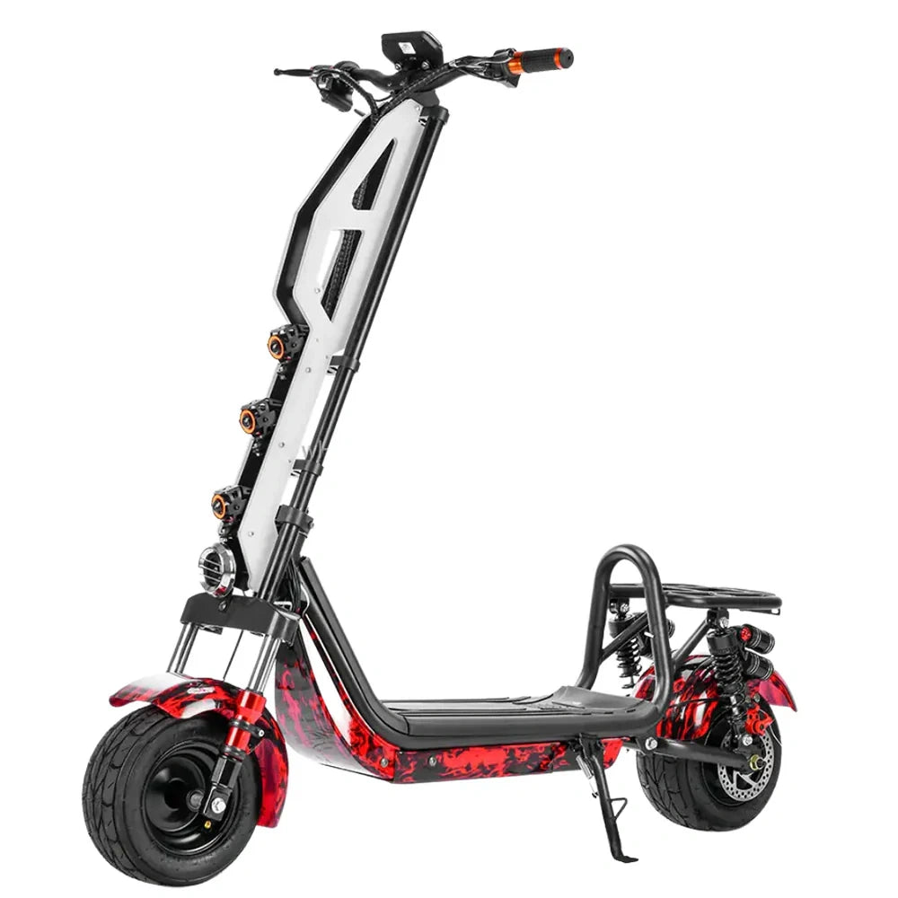 Electric scooter with red and black design on a white background
