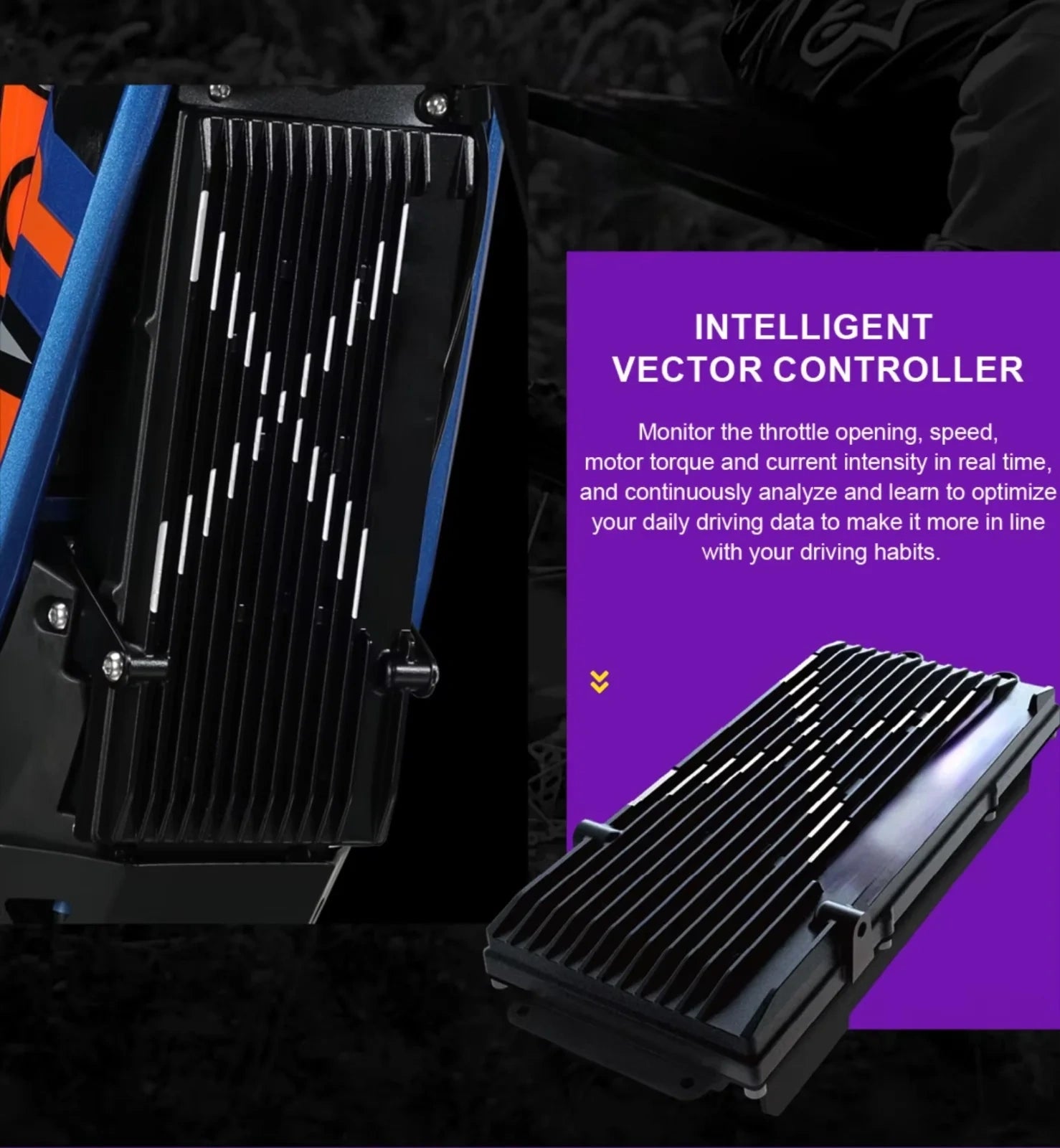 Mechanical component with 'Intelligent Vector Controller' text on a dark background