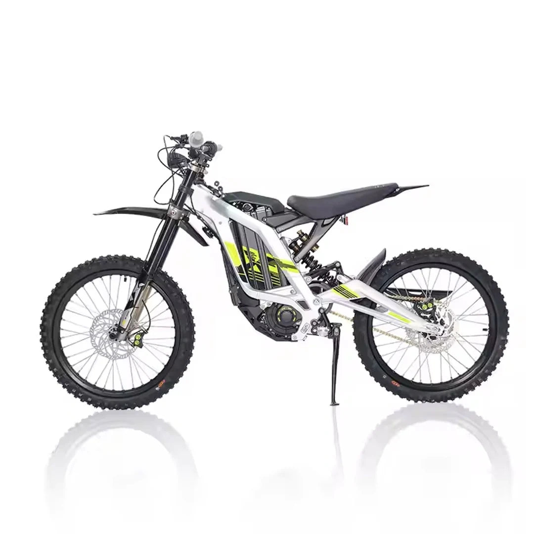 White electric bike with black and yellow accents on a white background