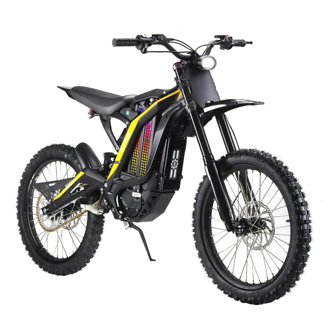 Black electric bike with yellow accents on a white background