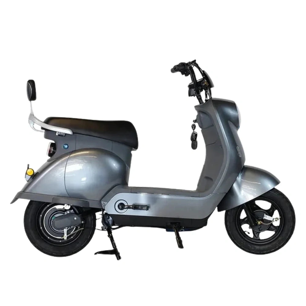 Silver scooter on a white background