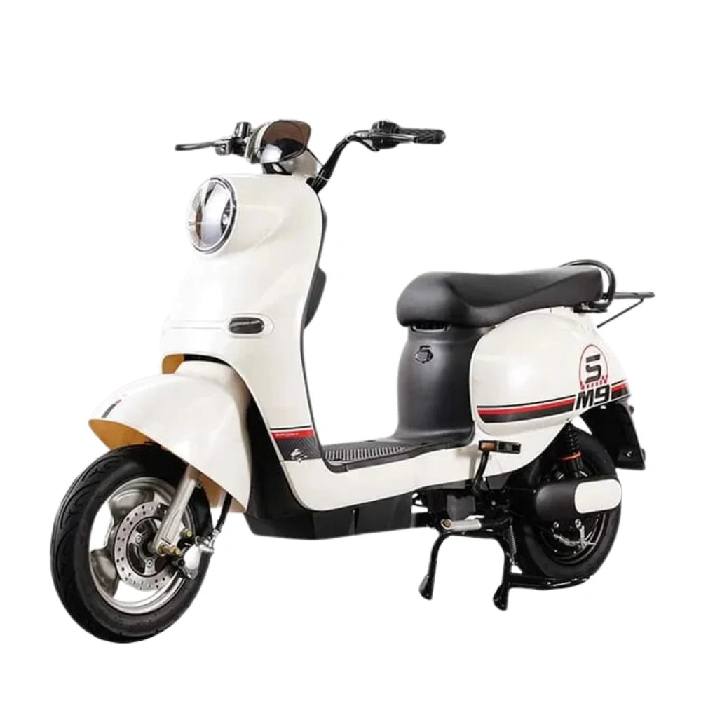 White scooter with black seat on a white background
