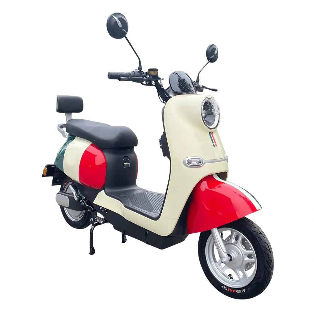 Beige and red scooter on a white background