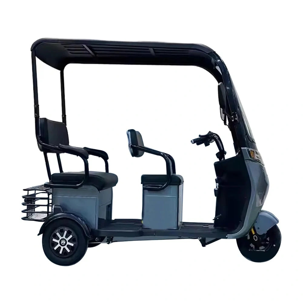Black electric rickshaw on a white background