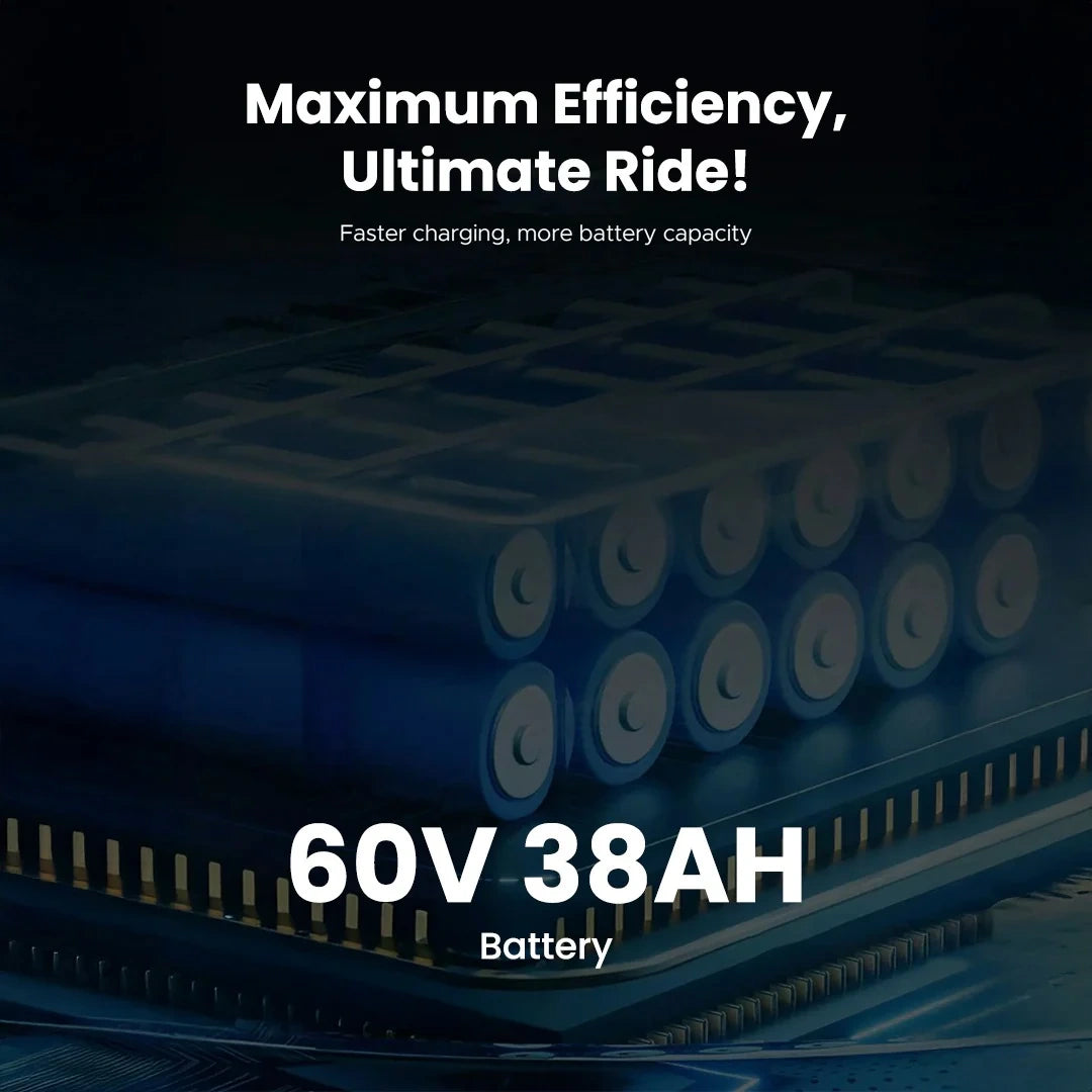 Stack of batteries with text about maximum efficiency and battery specifications on a dark background