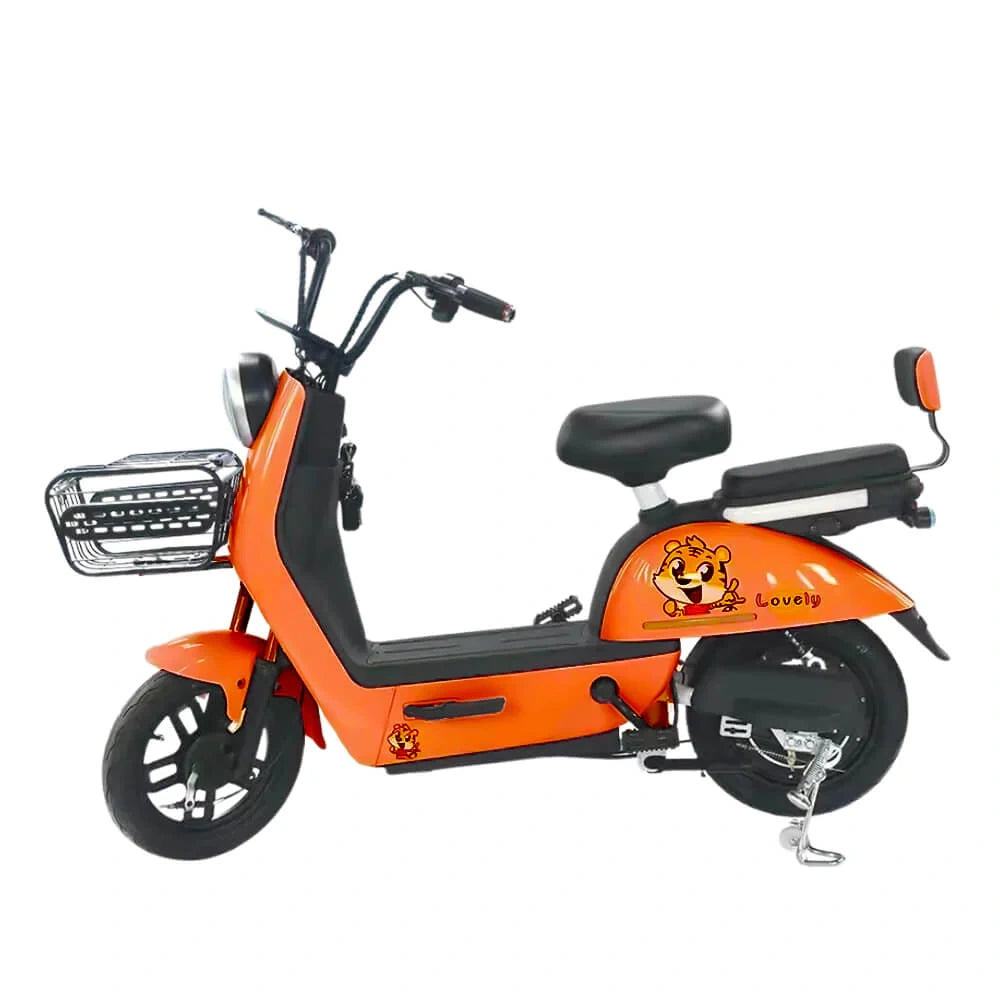 Orange electric scooter with a logo on a white background