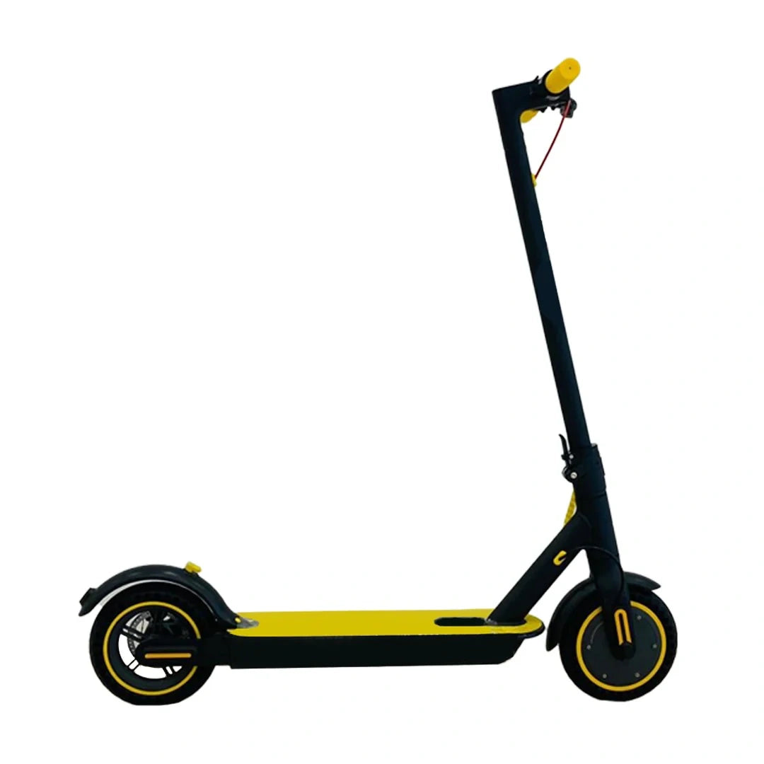 Black and yellow scooter on a white background