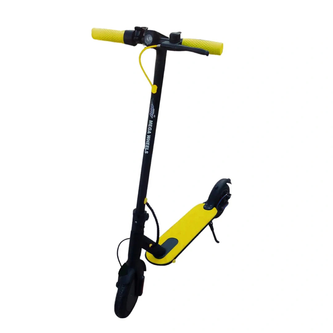 Yellow and black scooter on a white background