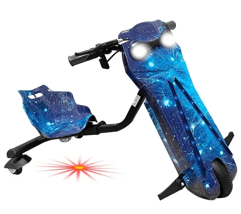 Toy scooter with galaxy design on a white background