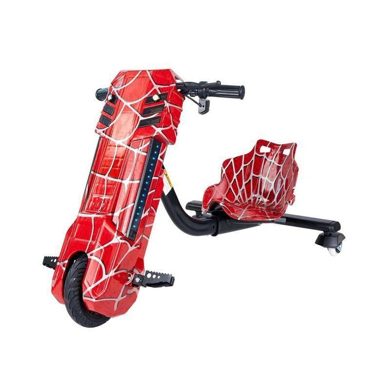 Red scooter with spider web design on a white background