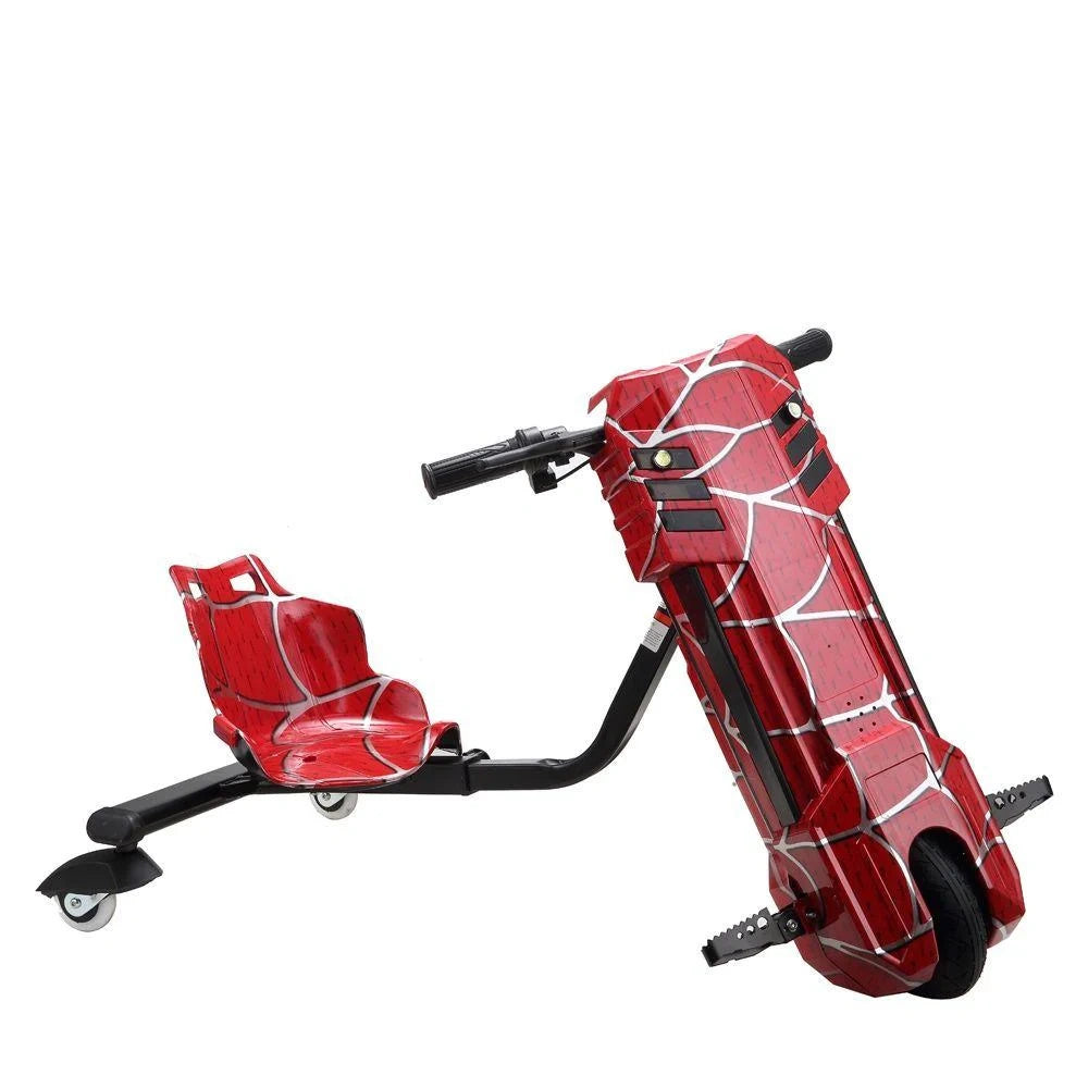 Red and black scooter with a seat on a white background